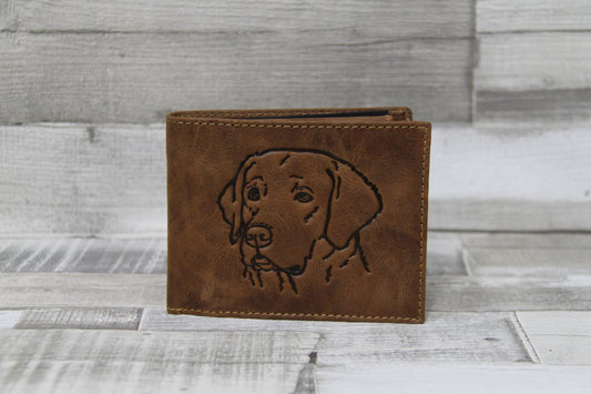 edle Leder Vintage Geldbörse Hundemotiv Leder Labrador Prägung, Herren