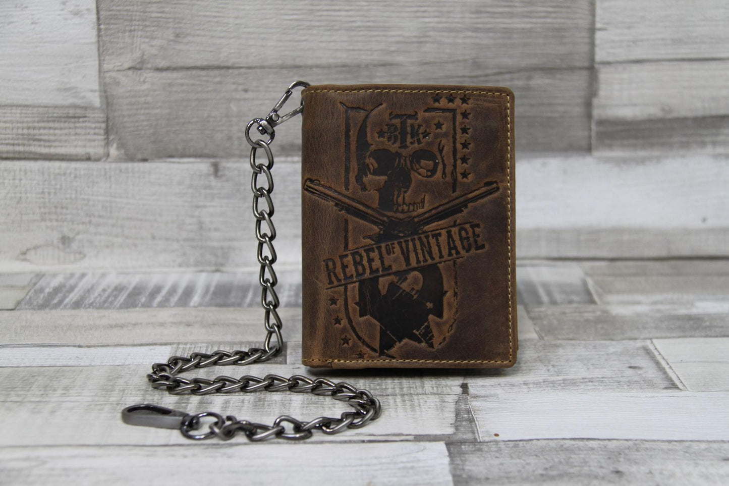 Leder Geldbörse Herren Skull Vintage – Kombibörse aus Echtleder mit Totenkopf-Motiv – Greenburry Rebel Wallet