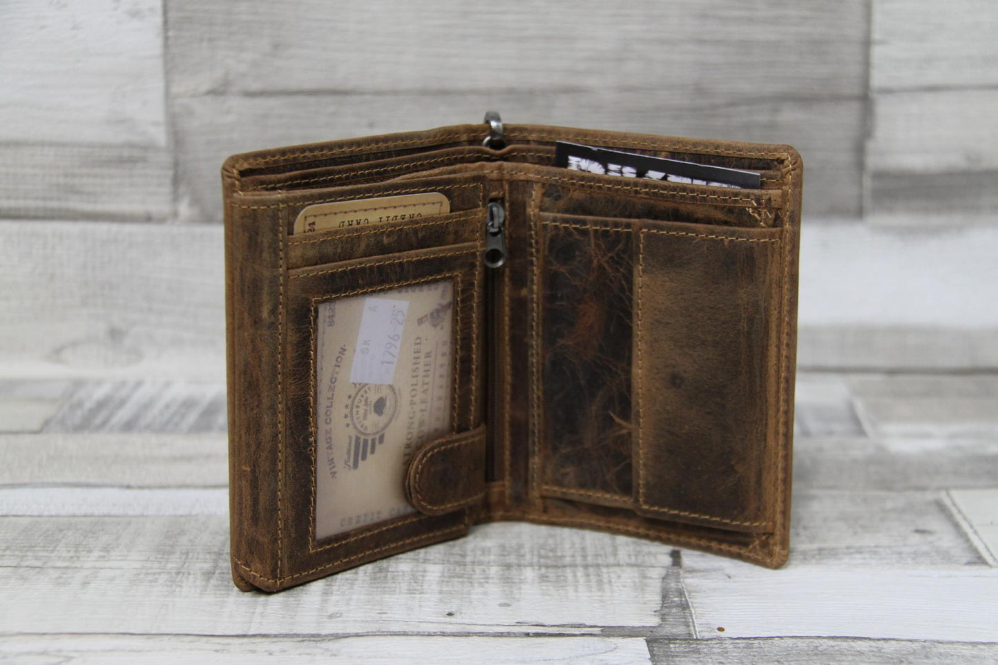 Leder Geldbörse Herren Skull Vintage – Kombibörse aus Echtleder mit Totenkopf-Motiv – Greenburry Rebel Wallet
