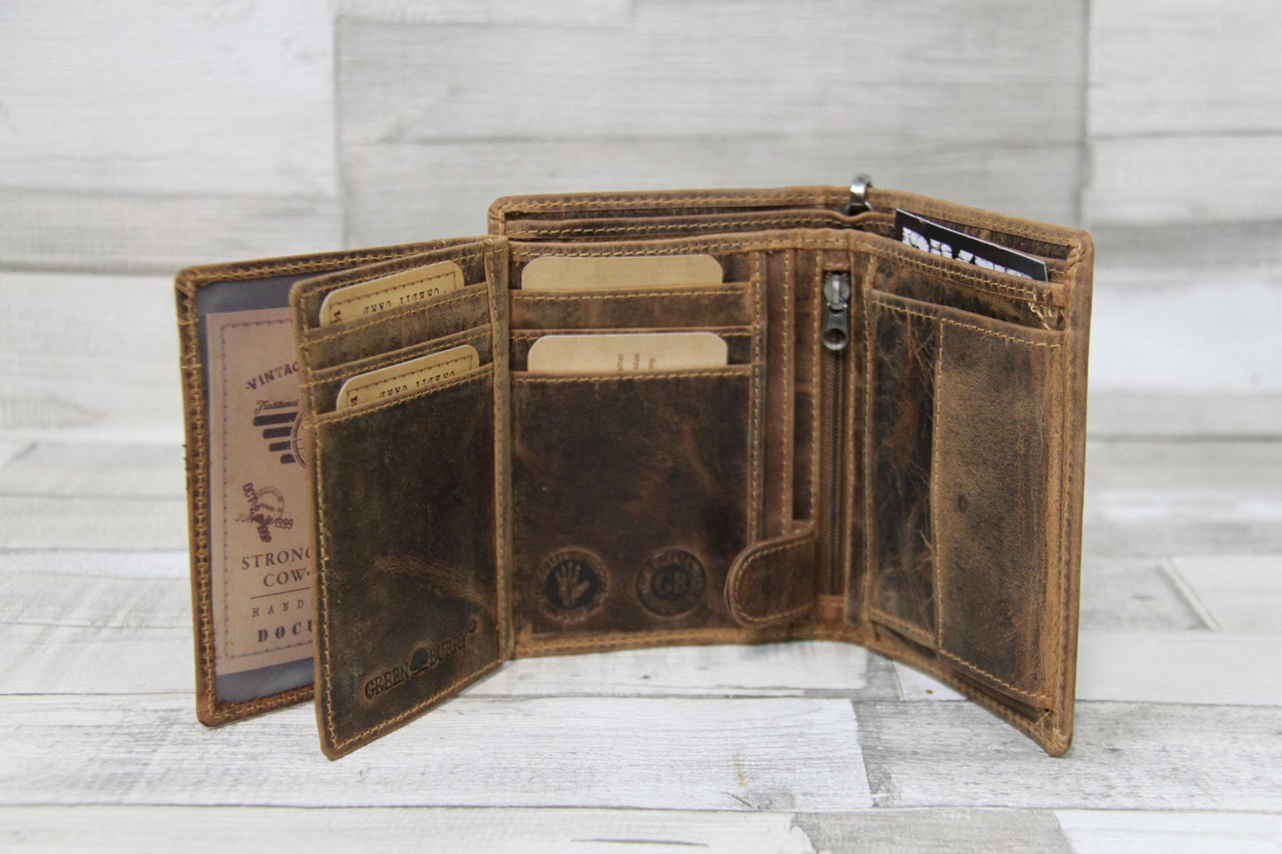 Leder Geldbörse Herren Skull Vintage – Kombibörse aus Echtleder mit Totenkopf-Motiv – Greenburry Rebel Wallet
