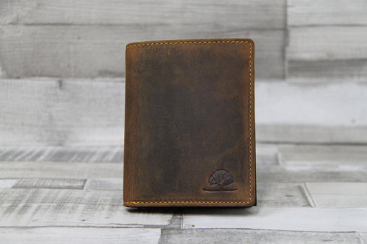 Leder Geldbörse Hirsch Prägung Oliv Herrenbörse Vintage Portemonnaie Rindleder