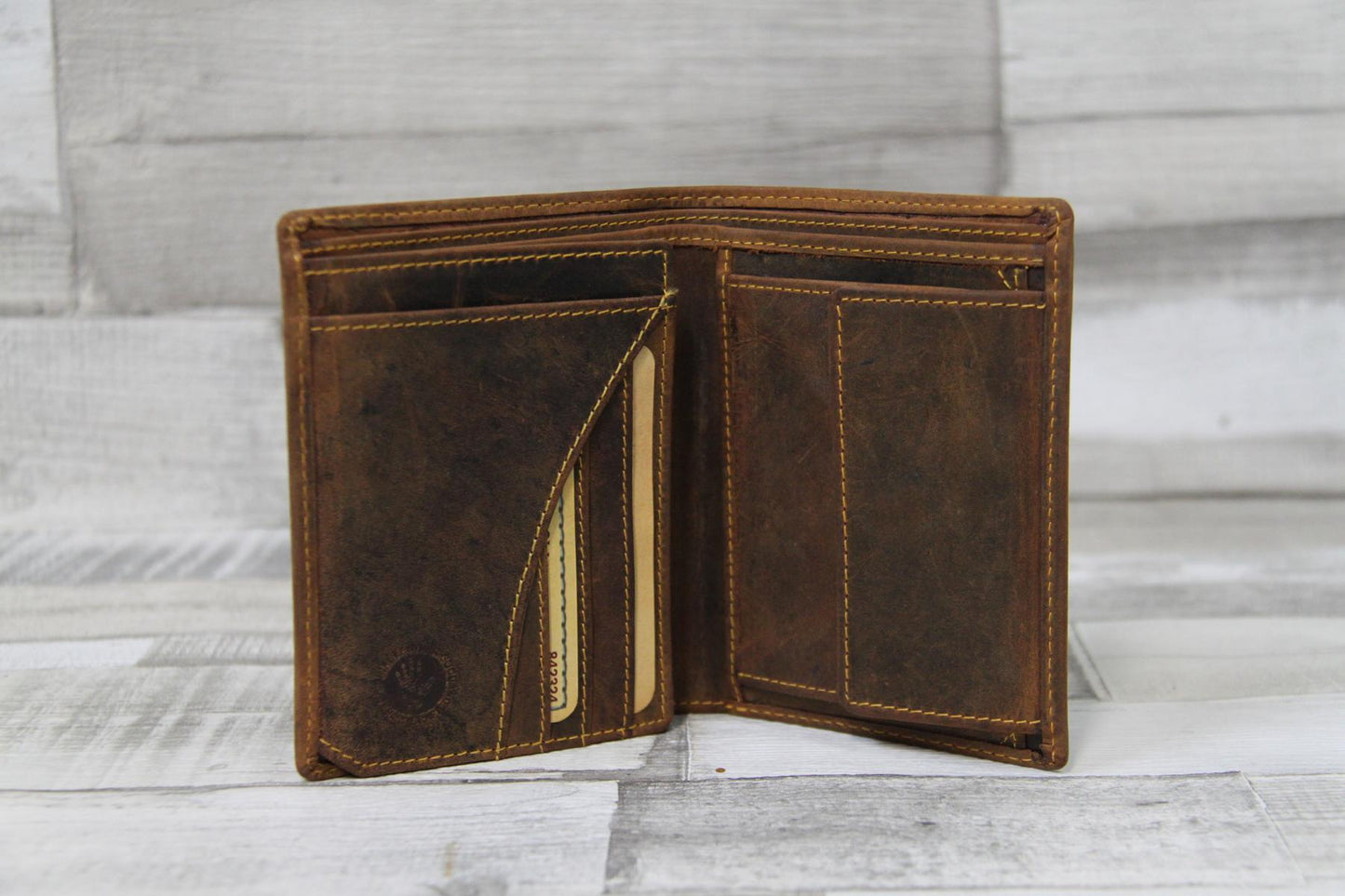 Leder Geldbörse Hirsch Prägung Oliv Herrenbörse Vintage Portemonnaie Rindleder