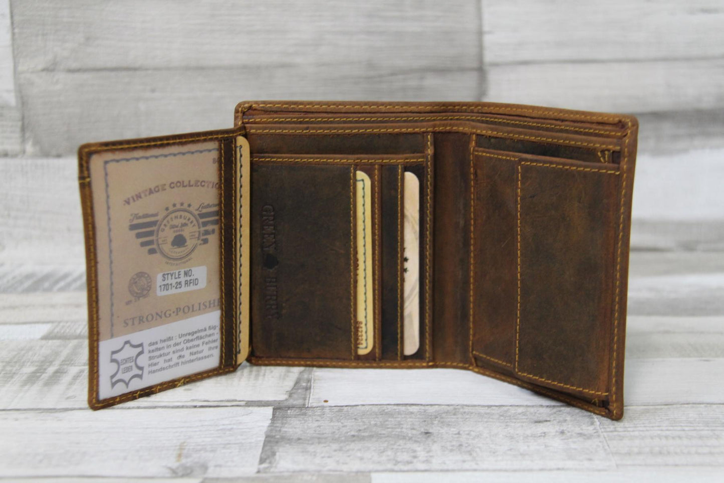 Leder Geldbörse Hirsch Prägung Oliv Herrenbörse Vintage Portemonnaie Rindleder