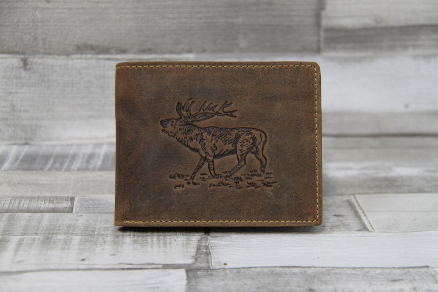 Jägerbörse Leder Vintage mit Hirschmotiv – Scheintasche Herrenbörse