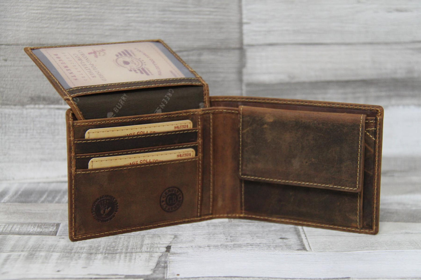 Sternzeichen Schütze Herrenbörse Vintage Reißverschluss Kombibörse braun