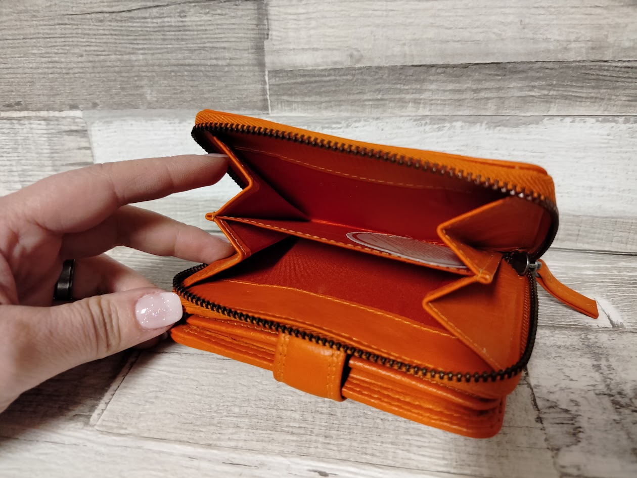 Leder Geldbörse Damen orange klein – Schlossbörse mit 9 Kartenfächern – kompakte Damenbörse aus Leder – Geschenk für sie