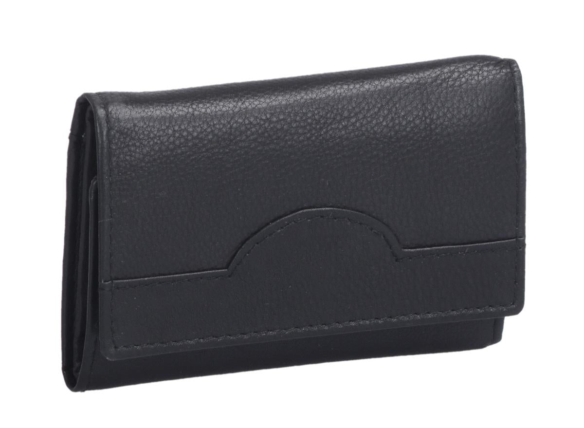 Hakenschlüsseltasche, Leder, mit vielen Fächern, schwarz