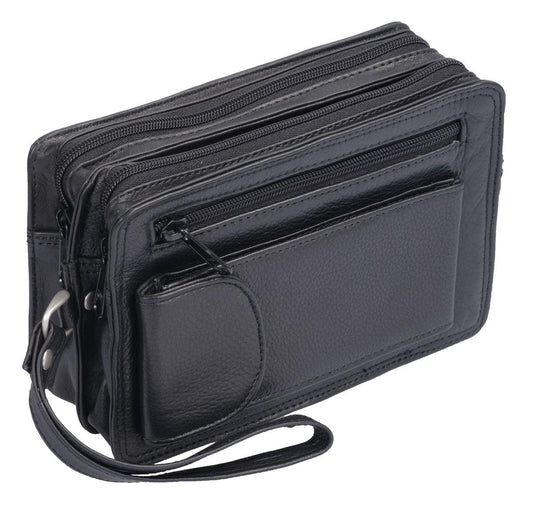 Herrengelenktasche Leder schwarz mit Reißverschlussfächern