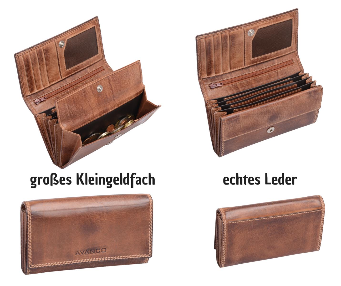 Lederbörse braun lang mit Klappe & vielen Kartenfächern - stilvoll & praktisch