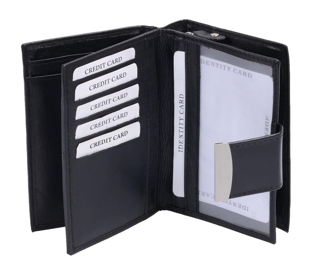 Damenreißverschlussbörse Leder, eckig mit Lasche, schwarz