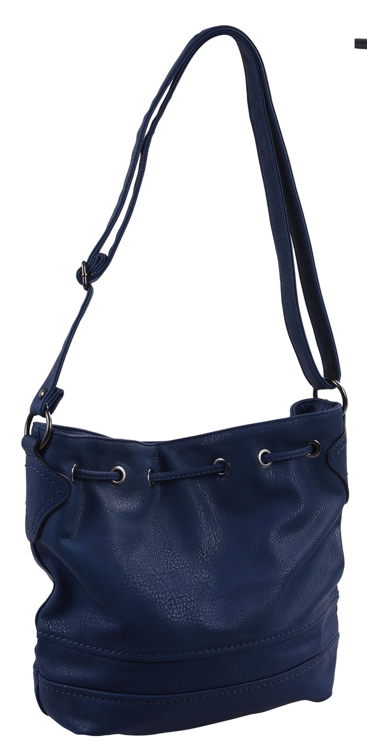 Beuteltasche blau, langer Henkel, dunkelblaues Kunstleder