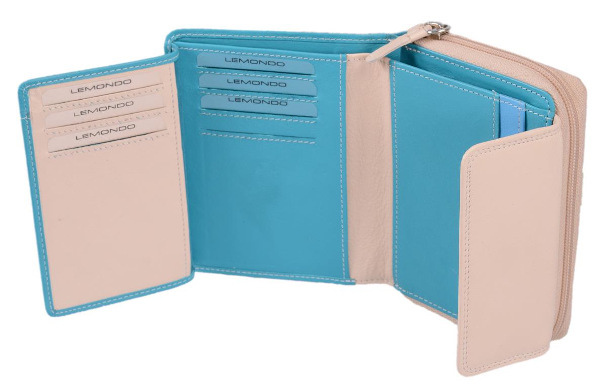 türkis-beige Damenreißverschlussbörse, Leder