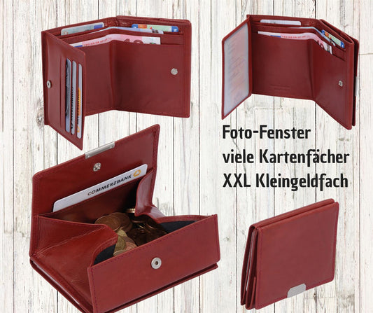 große rote Wiener Schachtel Geldbörse Echt Leder, XXL Kleingeldfach