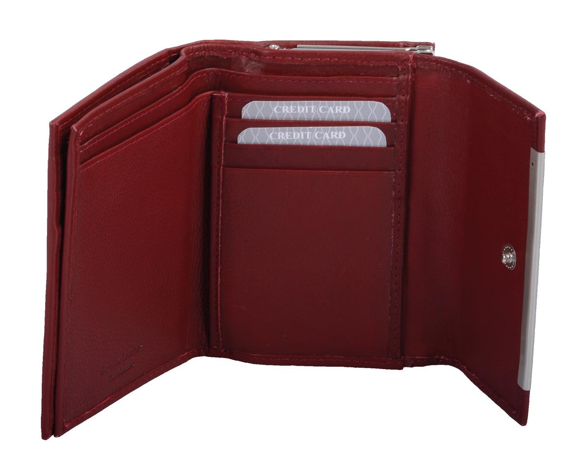 Damenknipsbörse bordo Leder – Kleine Geldbörse mit Metallapplikation & RFID