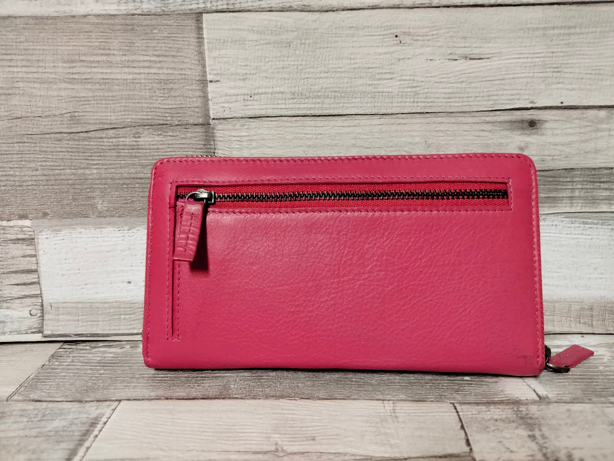 Damen Geldbörse Leder fuchsia – große Lederbörse mit Reißverschluss, 10 Kartenfächern & Querformat