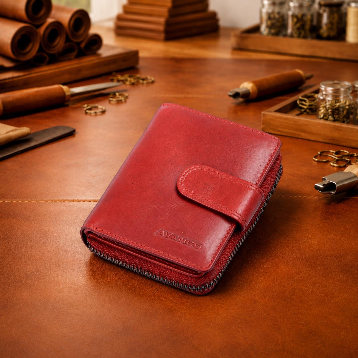 schicke Geldbörse Damen Leder Portemonnaie, cherry