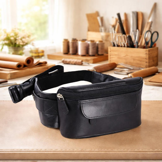 Schwarze Gürteltasche aus Leder – kompakt, praktisch und alltagstauglich