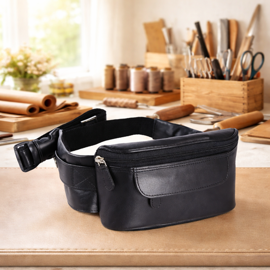Schwarze Gürteltasche aus Leder – kompakt, praktisch und alltagstauglich