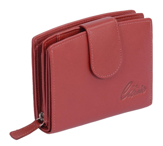 Cilinie Leder-Reißverschlussbörse, rot