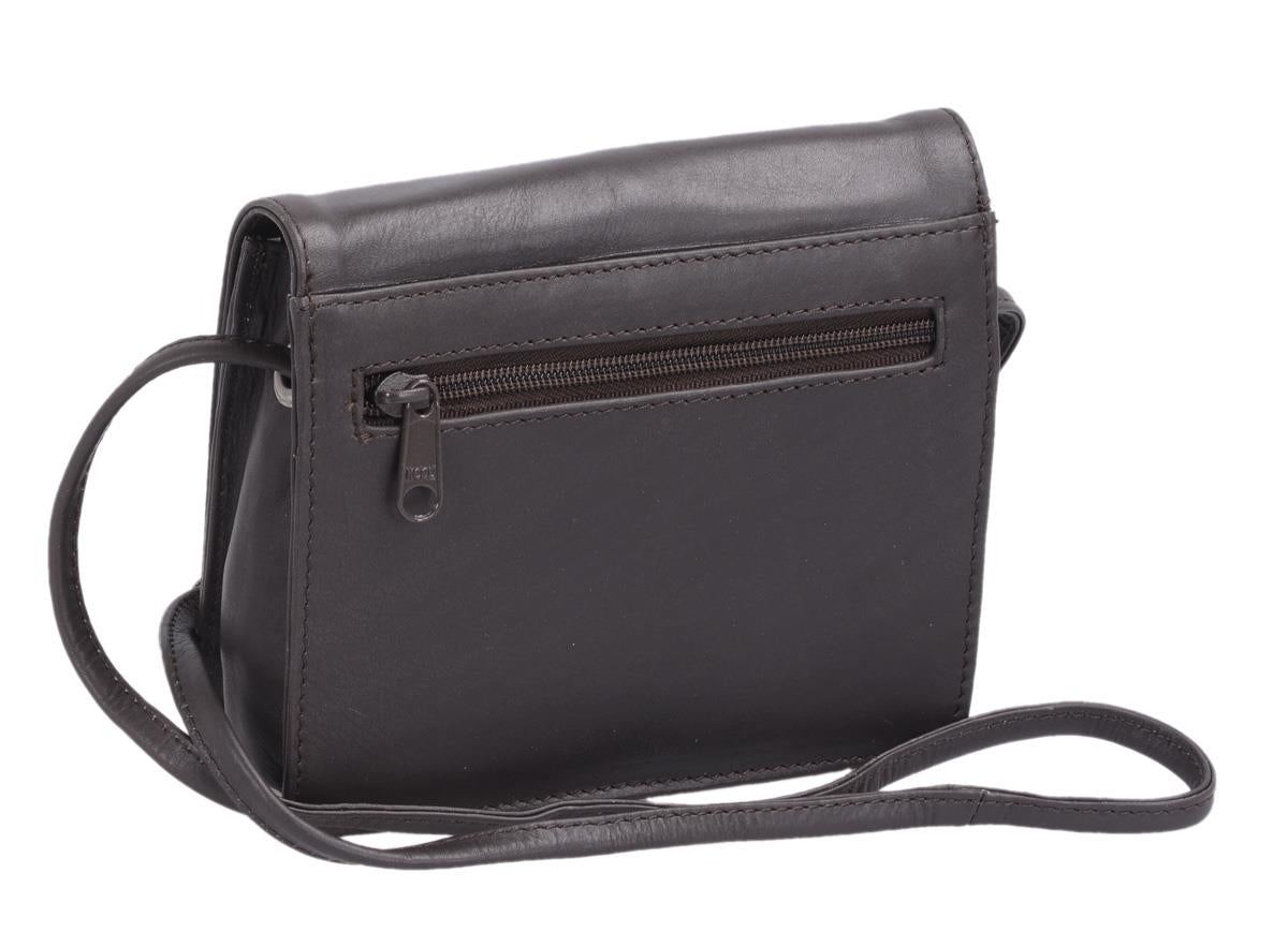 kleine Ledertasche mit schräger Klappe, Abendtasche, d.grau-braun