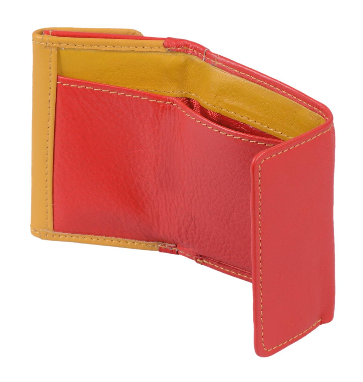 kleine Leder-Minibörse (kleiner wie EC-Karte), rot-gelb