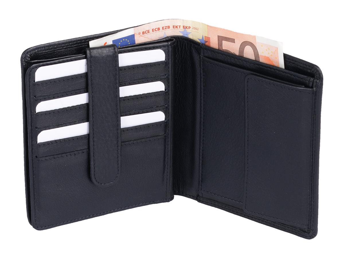 Edle schwarze Herrenbörse aus Echtleder – Hochformat mit 12 Kartenfächern & Sicherheitsriegel