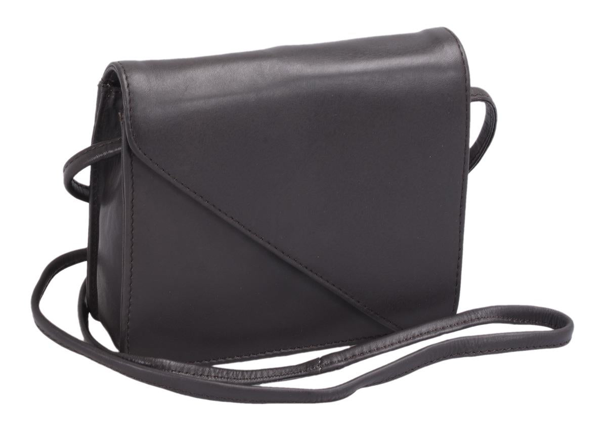 kleine Ledertasche mit schräger Klappe, Abendtasche, d.grau-braun