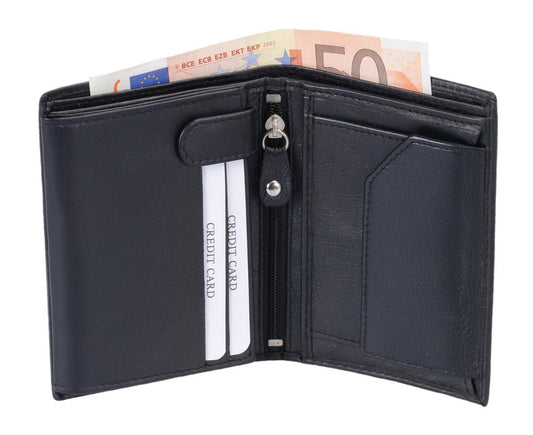 Lederbrieftasche schwarz Geldbörse Echt Leder 10 Kartenfächer