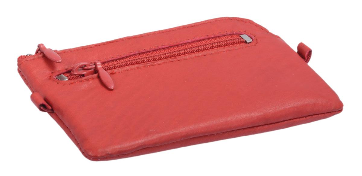 rote Leder Schlüsseltasche mit 2 Ringen und Metallkette Schlüsseletui