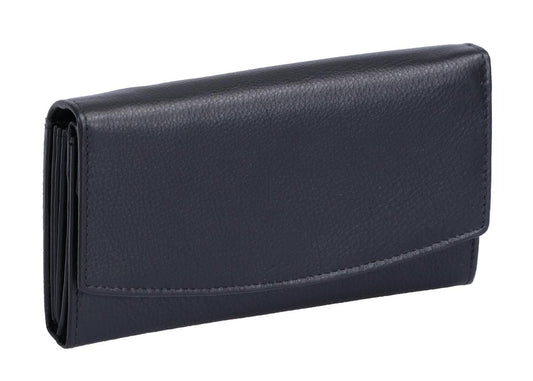 längliche schwarze Damenbörse, Kleingeldfach mit Druckknopf, Leder