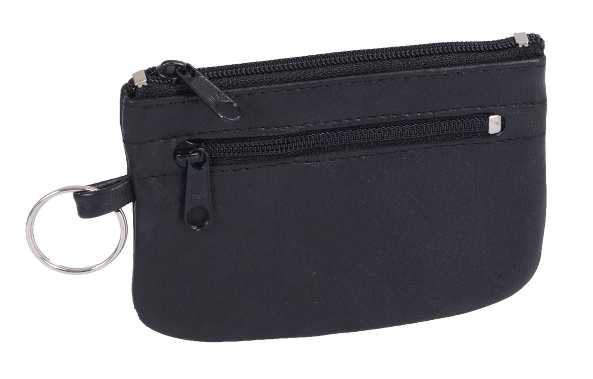 Flache Lederschlüsseltasche schwarz mit Außenring - Schlüsseletui Schlüsselanhänger