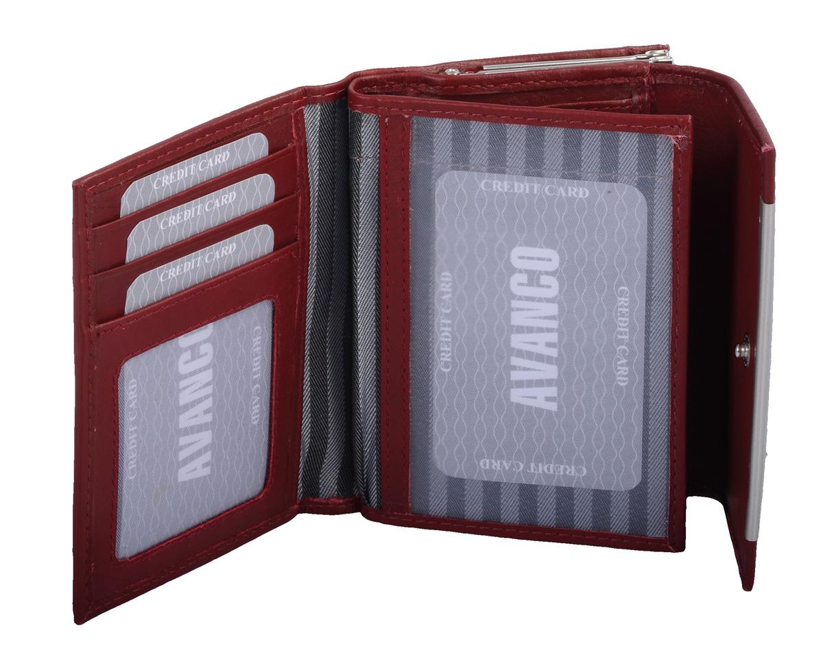 Damenknipsbörse bordo Leder – Kleine Geldbörse mit Metallapplikation & RFID